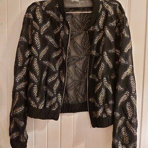 Zara bomber jacket sheer black with gold accent
